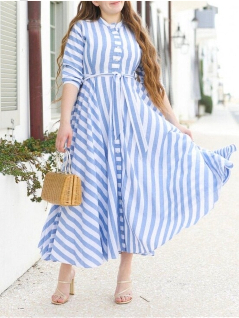 Dainty Jewells Light Blue & White Striped Button-Front Maxi Dress